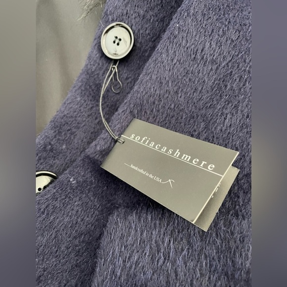 Sofia cashmere alpaca wool coat in navy with shawl fur collar NWT - Picture 8 of 8